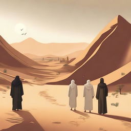 Illustrate a scene where the prophet Hud is being sent to the people of 'Ad in the land of Ahqaf