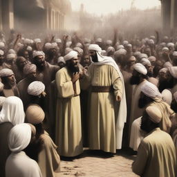Depict a scene where the people of 'Ad are showing anger