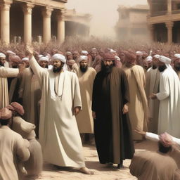 Depict a scene where the people of 'Ad are showing anger