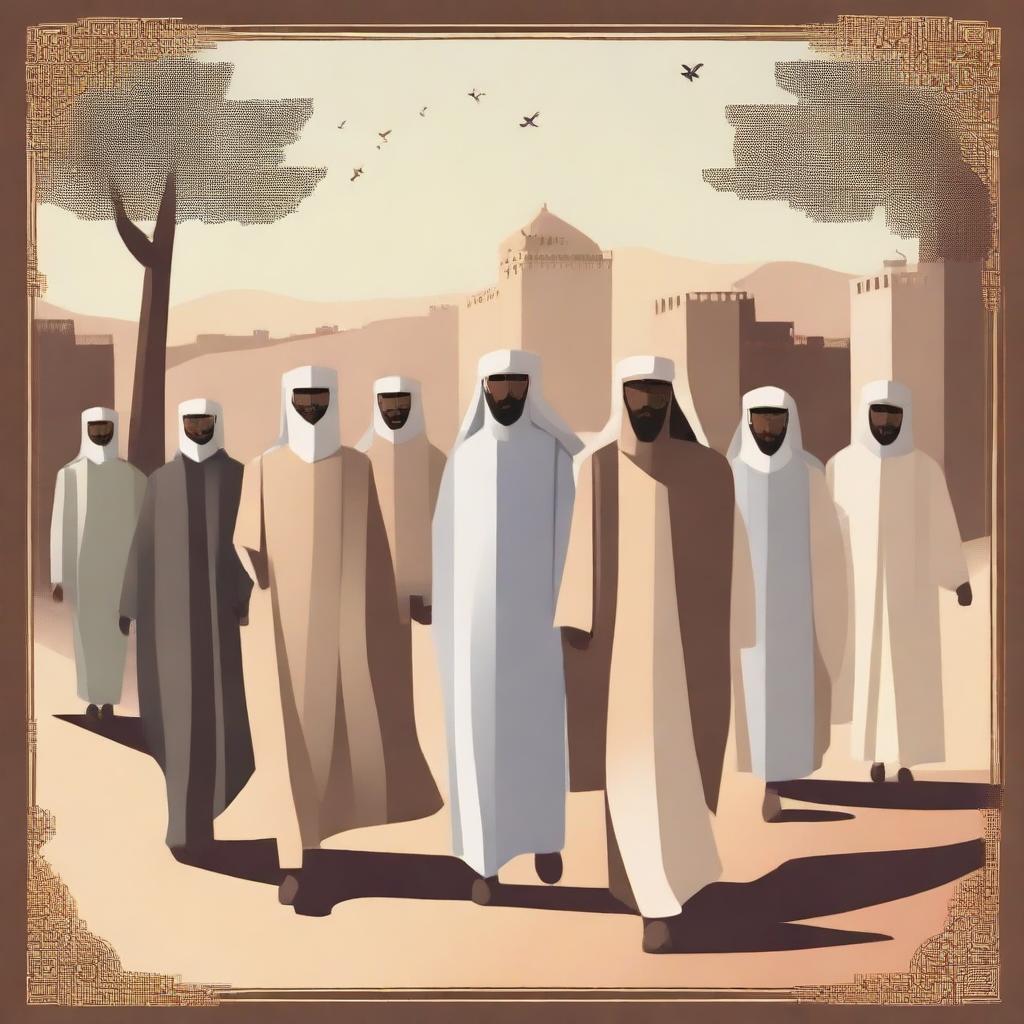 Illustrate a scene where Prophet Hud is returning home with his followers after preaching