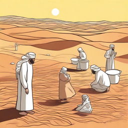Illustrate a scene where Allah sends a punishment upon the people of 'Ad in the form of a drought lasting for three days