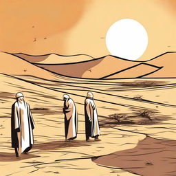 Illustrate a scene where Allah sends a punishment upon the people of 'Ad in the form of a drought lasting for three days