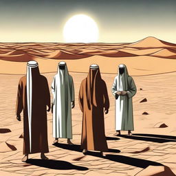Illustrate a scene where Allah sends a punishment upon the people of 'Ad in the form of a drought lasting for three days