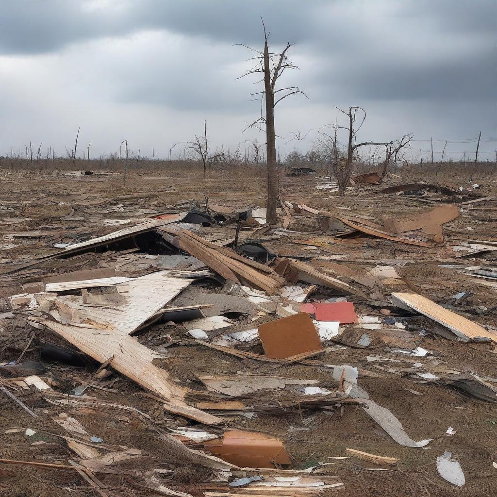 Illustrate a somber scene where, three days after the tornado, the people of 'Ad have perished