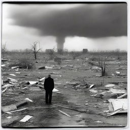 Illustrate a somber scene where, three days after the tornado, the people of 'Ad have perished