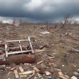 Illustrate a somber scene where, three days after the tornado, the people of 'Ad have perished