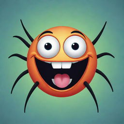 A cartoon version of the extremely joyful spider from before, with exaggerated wide, laughing eyes, colourful body, and a grin spreading cheerfully on its face.