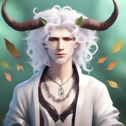 Generate an image of a mysterious character with curly white hair