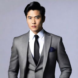 Modify the book cover image to make the affluent Asian man in his twenties look more sexy, while still maintaining the responsible composure of a rich businessman