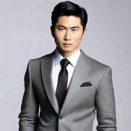 Modify the book cover image to make the affluent Asian man in his twenties look more sexy, while still maintaining the responsible composure of a rich businessman