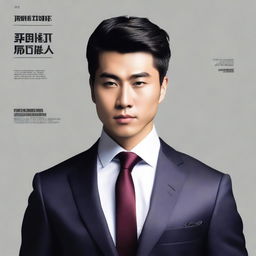 Modify the book cover image to make the affluent Asian man in his twenties look more sexy, while still maintaining the responsible composure of a rich businessman