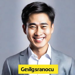 Adjust the book cover image to include a cute, charming smile on the face of the affluent Asian man in his twenties