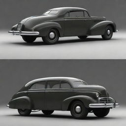 Dieselpunk passenger vehicles, showcasing elements of 1940s machinery aesthetic mixed with future-retro designs, built with a prominent use of darker tones, riveted metal, and streamlined shapes.