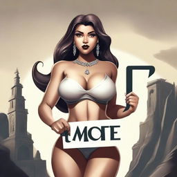 Create an image of a sexy, curvy girl with prominent features, set in an epic fantasy context