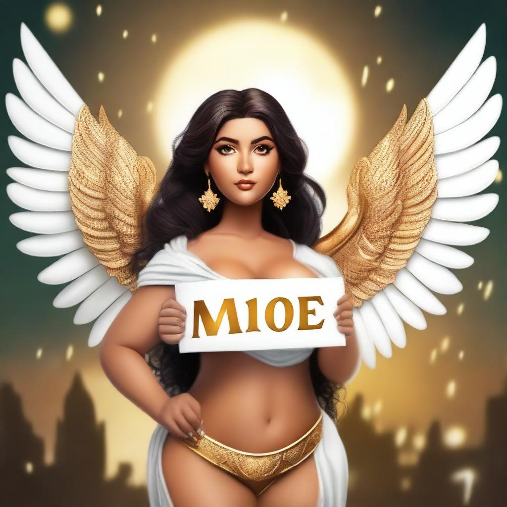 Create an image of a very rich, cute, curvy Latina with large features