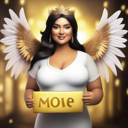 Create an image of a very rich, cute, curvy Latina with large features
