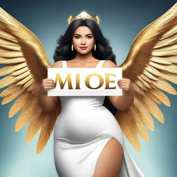 Create an image of a very rich, cute, curvy Latina with large features