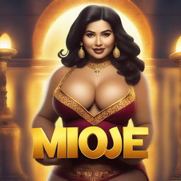 Create an image of a very rich, cute, curvy Latina with large features