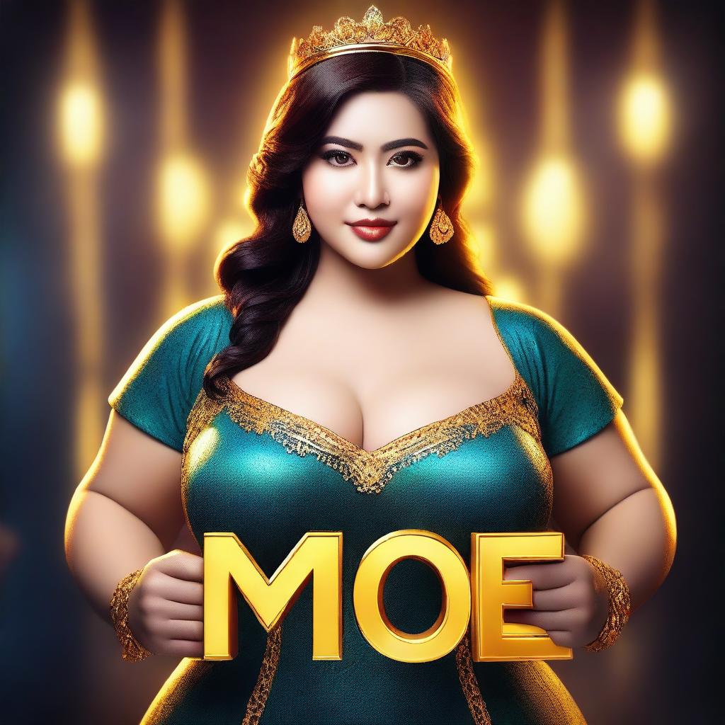 Create an image of a very rich, cute, curvy yet slim woman with large features