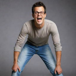 A realistic and detailed portrayal of Johnny Knoxville, best known for Jackass. He is dressed in casual clothes, smiling mischievously, and posed in action hinting at a daring stunt.