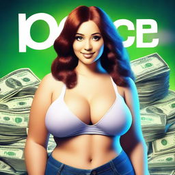 Create a very realistic image of a cute, curvy yet slim woman with large features
