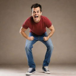 A realistic and detailed portrayal of Johnny Knoxville, best known for Jackass. He is dressed in casual clothes, smiling mischievously, and posed in action hinting at a daring stunt.