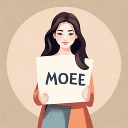 Create an image of a girl who exudes wealth, holding a sign in her hands with the name 'moe' written on it