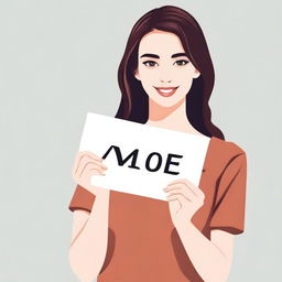 Create an image of a girl who exudes wealth, holding a sign in her hands with the name 'moe' written on it
