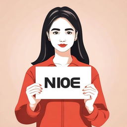 Create an image of a girl who exudes wealth, holding a sign in her hands with the name 'moe' written on it