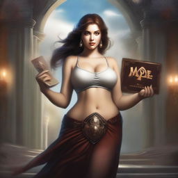 Create a high-quality, very realistic image of a curvy girl with a nice body in an epic fantasy setting