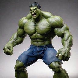 The Incredible Hulk, specifically focusing on showcasing his vast, muscular physique. He is in a powerful pose, mid-roar, with each astounding muscle defined and highlighted.