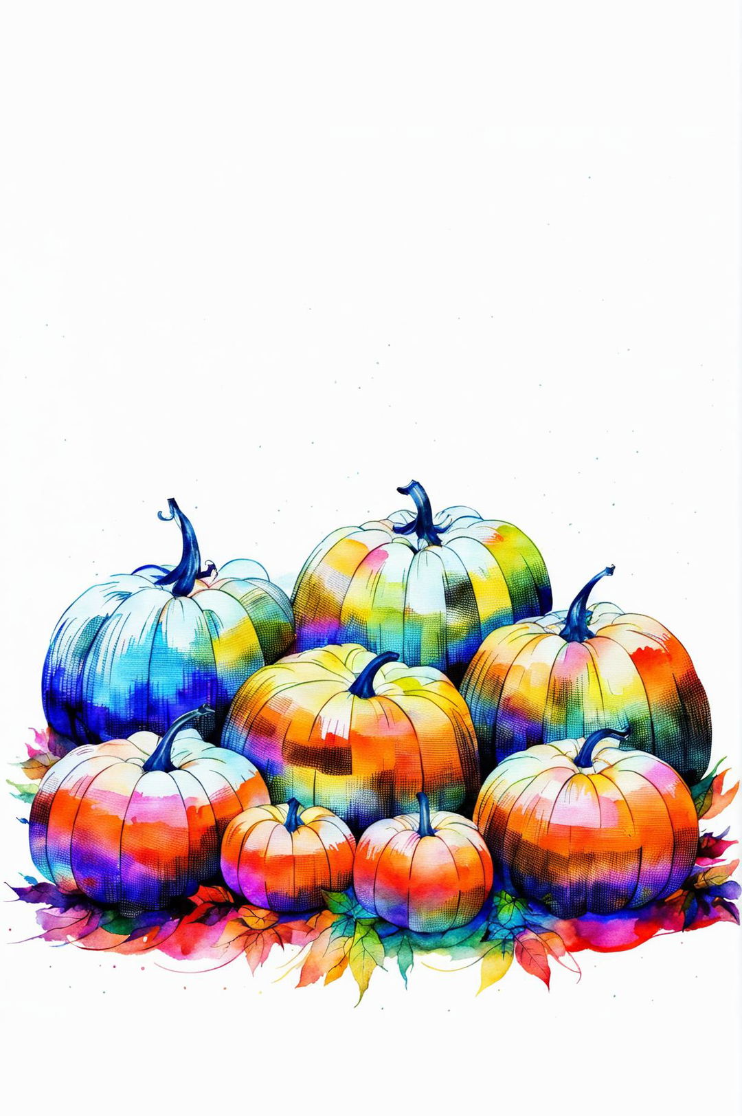 This is a request for a different watercolour painting featuring multiple pumpkins, with variation in size, shape, and colour