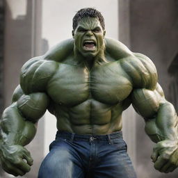 The Incredible Hulk, specifically focusing on showcasing his vast, muscular physique. He is in a powerful pose, mid-roar, with each astounding muscle defined and highlighted.