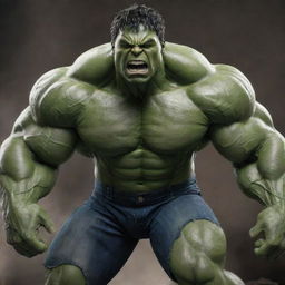 The Incredible Hulk, specifically focusing on showcasing his vast, muscular physique. He is in a powerful pose, mid-roar, with each astounding muscle defined and highlighted.