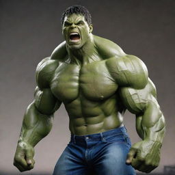 The Incredible Hulk, specifically focusing on showcasing his vast, muscular physique. He is in a powerful pose, mid-roar, with each astounding muscle defined and highlighted.