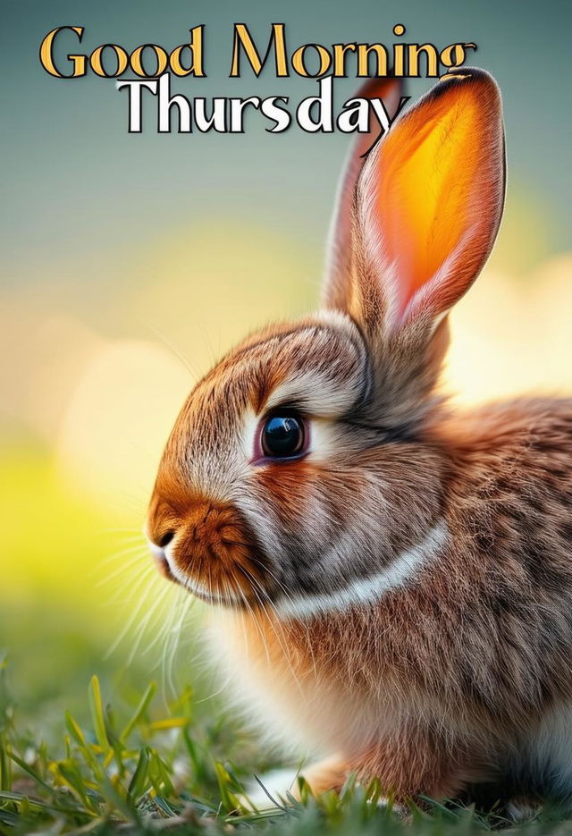 A minimalistic Christian book cover titled "Good Morning Thursday" featuring a high-definition photograph of an adorable bunny