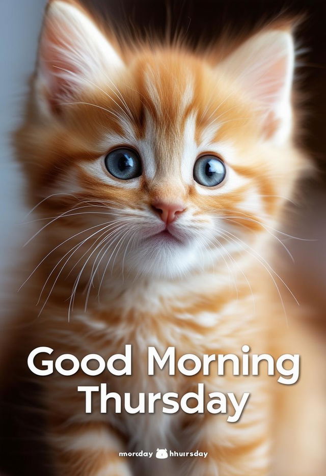 A minimalistic Christian book cover titled "Good Morning Thursday" featuring a high-definition photograph of a cute kitten.