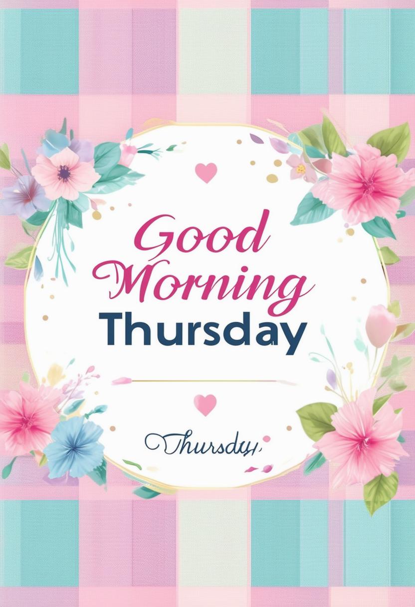 A Christian book cover for "Good Morning Thursday" featuring a beautiful pastel checkered background in HD.