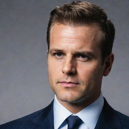 Harvey Specter from the show 'Suits', delivering his iconic quote, 'Life is this, I like this', with an intense, determined expression.