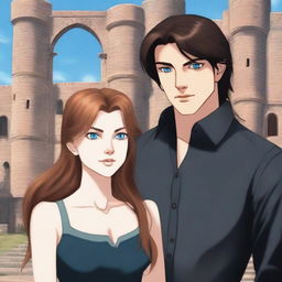 A young woman with light reddish-brown hair and clear blue eyes is wearing a black shirt