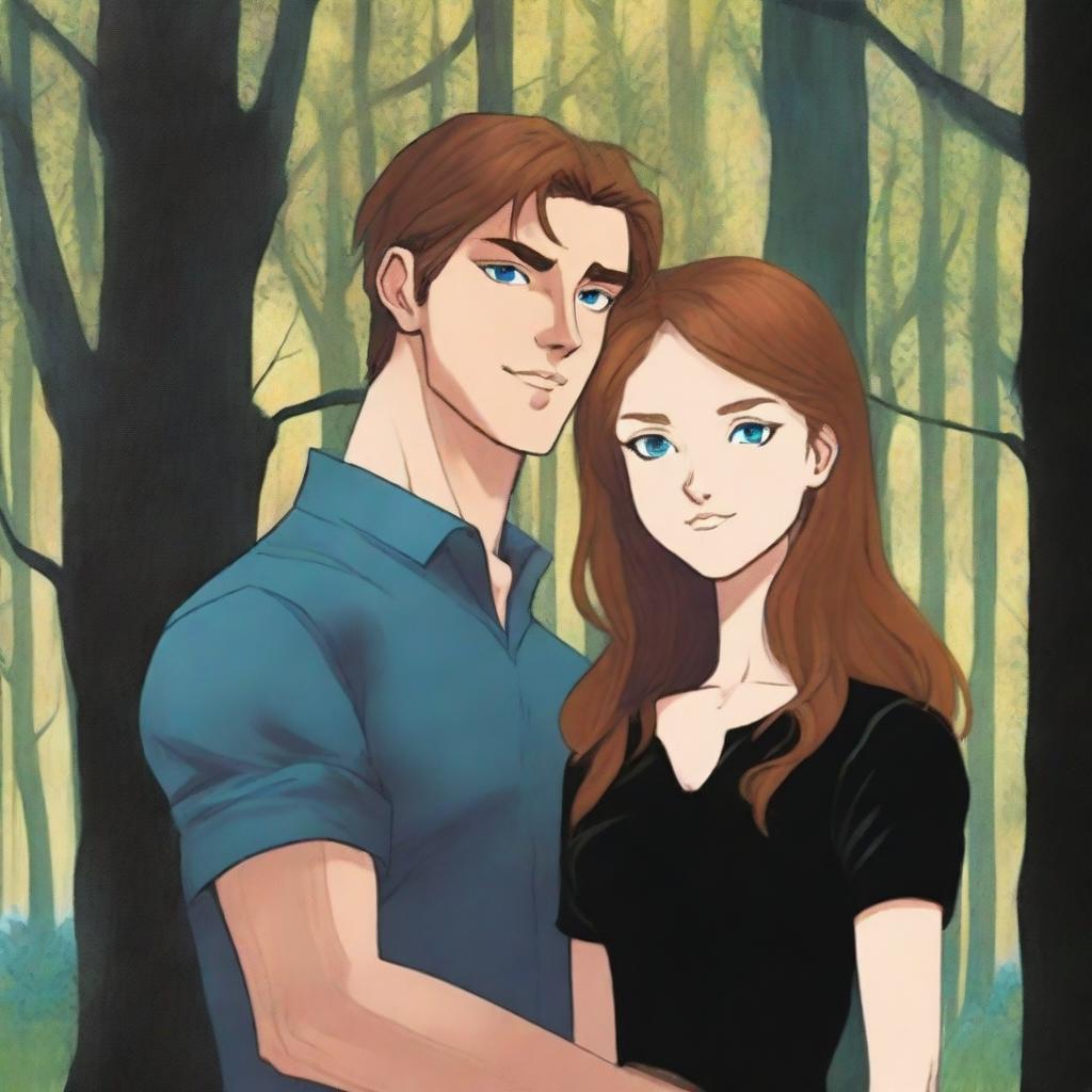 A young woman with light reddish-brown hair and clear blue eyes is wearing a black shirt