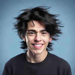 Create a realistic image of a young man with black hair