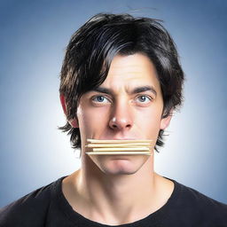 Create a realistic image of a young man with black hair