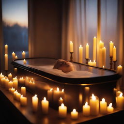 Create an image of a deceased woman enclosed in a glass coffin
