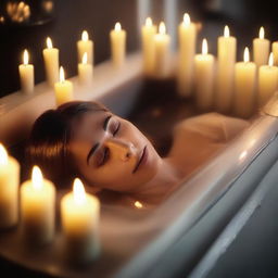 Generate an image of a deceased woman, peacefully enclosed in a glass coffin