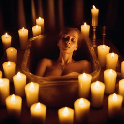 Create an image of a deceased woman encased in a glass coffin