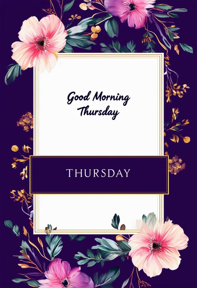 A Christian book cover for "Good Morning Thursday" featuring a beautiful floral pattern on a midnight purple background in HD