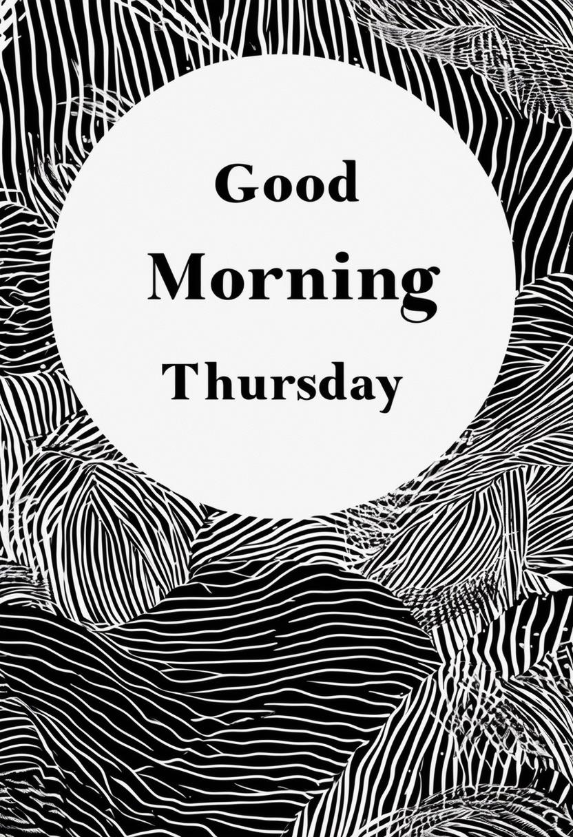 A minimalistic Christian book cover titled "Good Morning Thursday" featuring a high-definition black and white pattern background