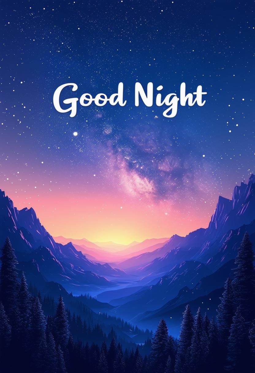 Create a HD book cover image titled 'Good Night' with a beautiful night sky photo background.