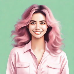 A portrait of a girl with a confident smile and voluminous hair